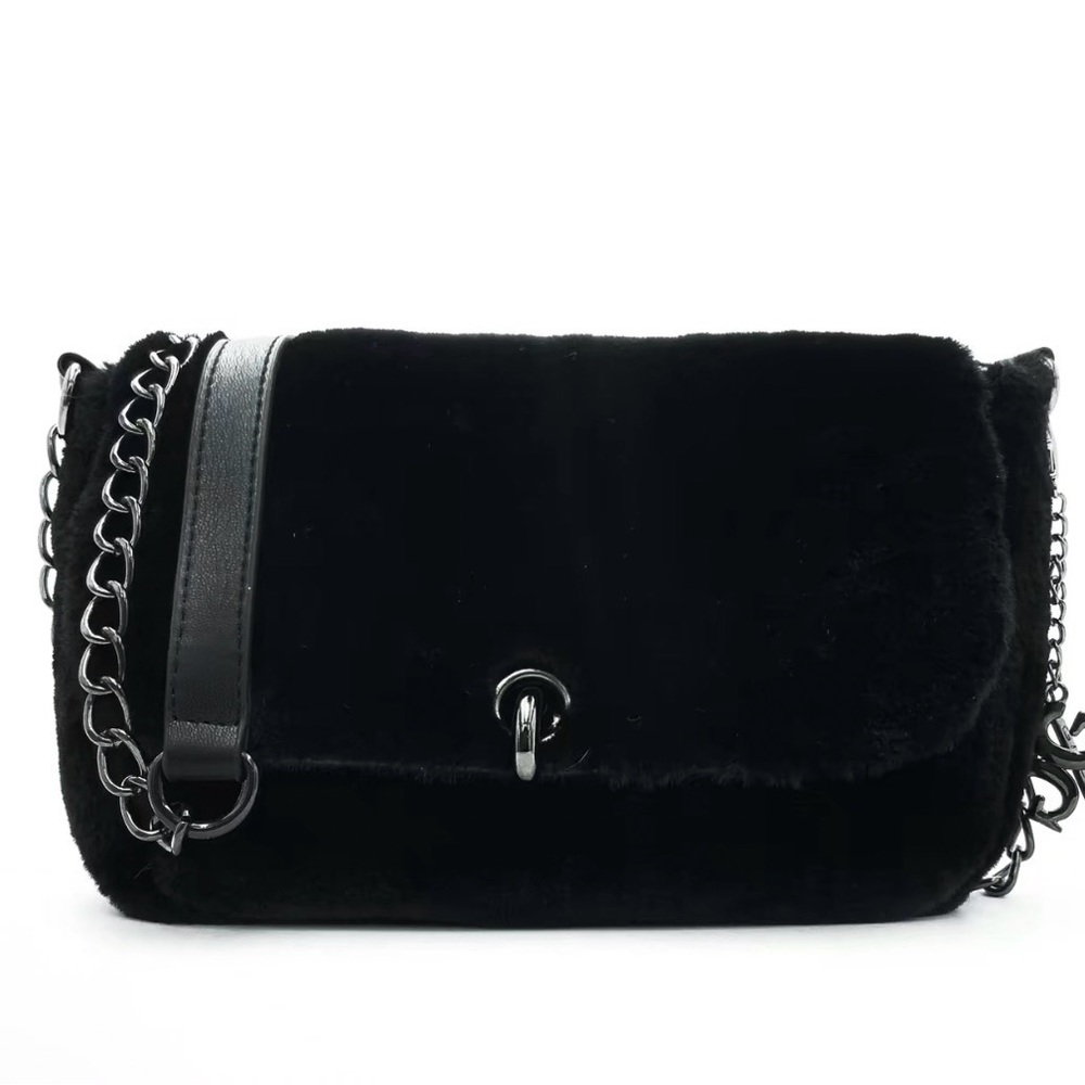 Gilda Paris Plush Faux Fur Crossbody with Gunmetal Chain Hardware